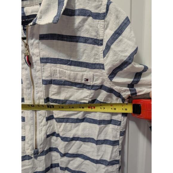 Tommy Hilfiger Shirt Womens M Blue Stripes Zip Collared Preppy Long Sleeve - Picture 8 of 9